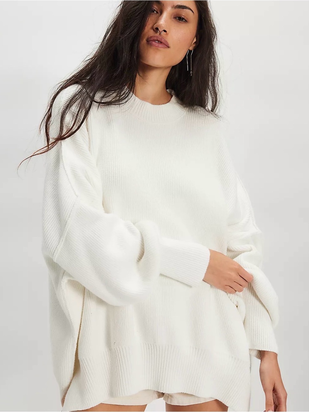 Set of 3 Free People Easy Tunic Oversized Sweaters - Size XL (Coral/Cream/White)